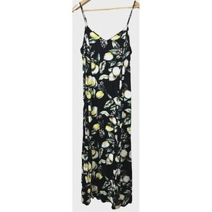 Xhilaration XLarge Maxi Slip Dress Black Lemon Floral Cottage Euro Summer Citrus